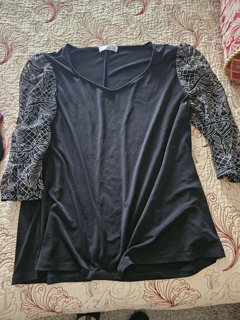 Madison Black Tunic with White Patterned Puff Sleeves